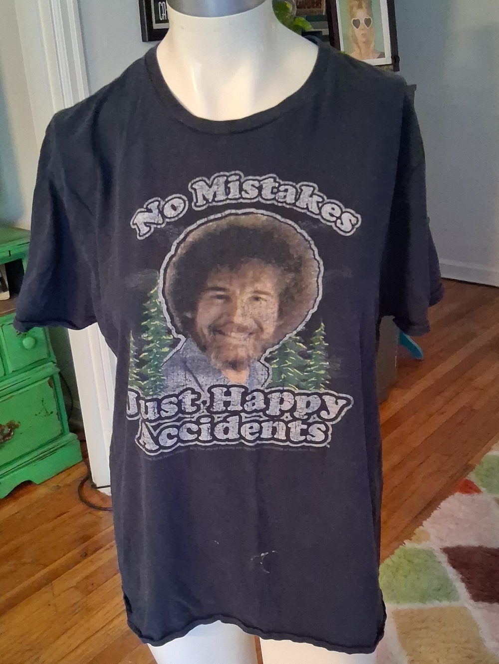 Vintage-Style Black Graphic T-Shirt - 'No Mistakes Just Happy Accidents'